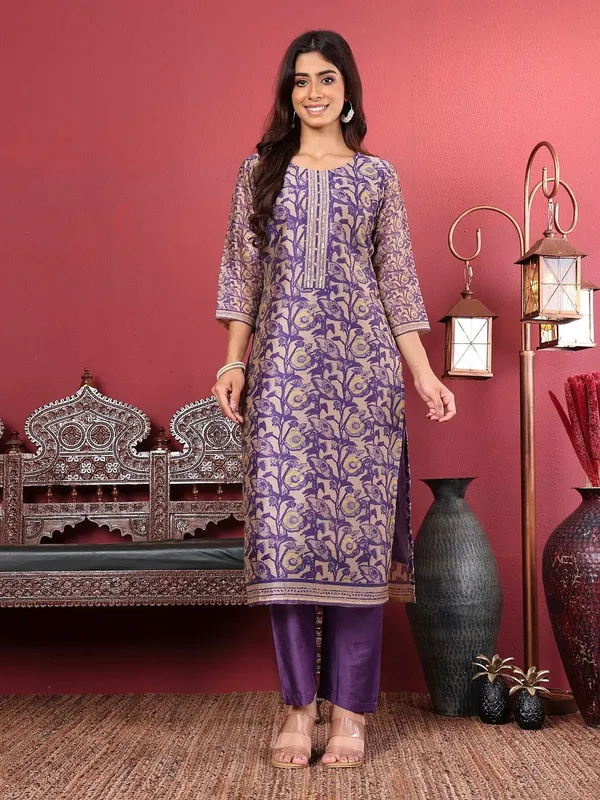 Purple_Floral_Printed_CFloraleri_Silk_Kurta_Trouser_Dupatta_Set