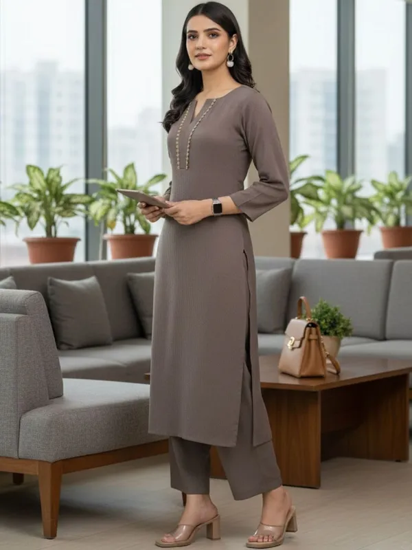 Brown_Floral_Printed_Silk_Blend_Kurta_Trouser_Set