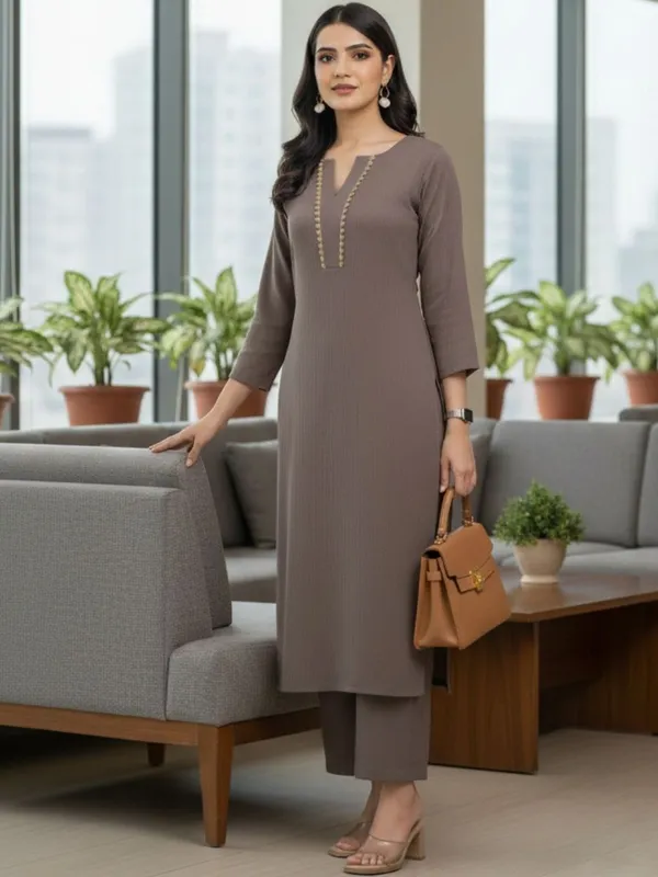 Brown_Floral_Printed_Silk_Blend_Kurta_Trouser_Set