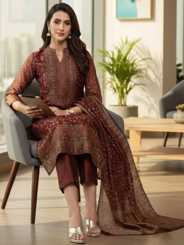 Maroon_Floral_Printed_CFloraleri_Silk_Kurta_Trouser_Dupatta_Set