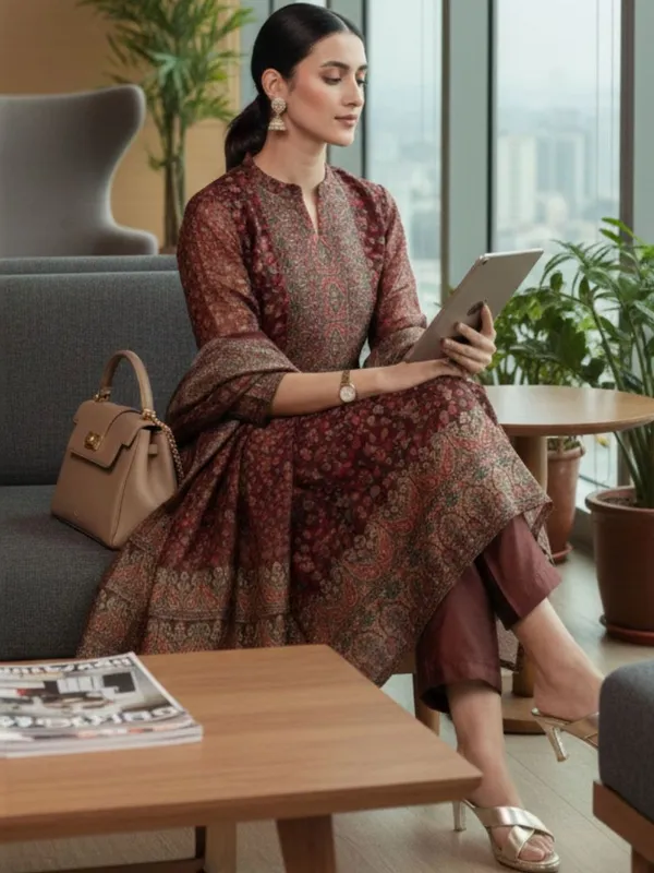 Maroon_Floral_Printed_CFloraleri_Silk_Kurta_Trouser_Dupatta_Set