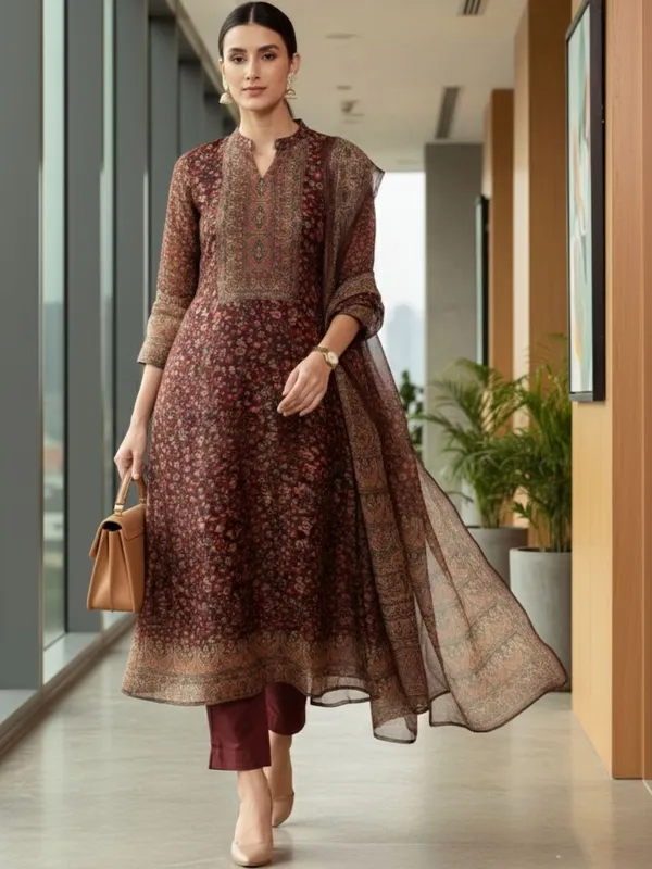 Maroon_Floral_Printed_CFloraleri_Silk_Kurta_Trouser_Dupatta_Set