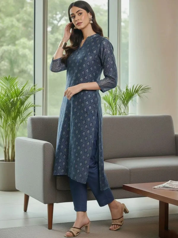 Navy_Blue_Floral_Printed_CFloraleri_Silk_Kurta_Trouser_Dupatta_Set