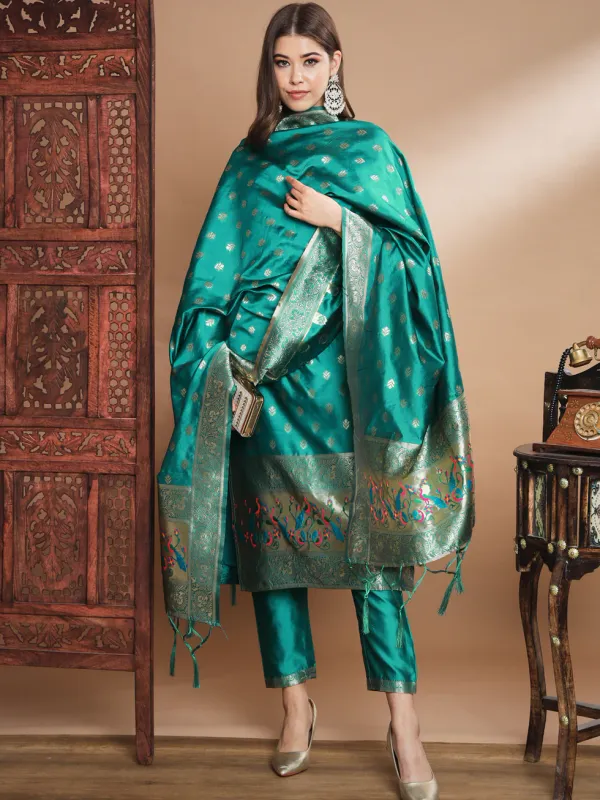Floral_Printed_Silk_Blend_Round_Neck_Kurta_Trouser_&_Dupatta_Set