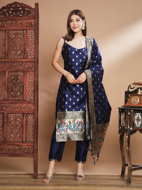 Floral_Printed_Silk_Blend_Round_Neck_Kurta_Trouser_&_Dupatta_Set