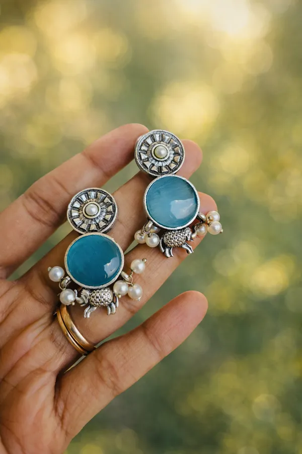 Skyblue_And_Silver_Brass_Earrings_For_Women_|_Anti-Tarnish