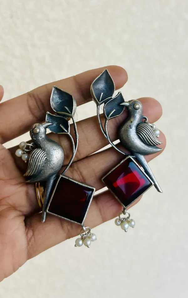 Maroon_Silver_Brass_Earrings_For_Women_|_Anti-Tarnish