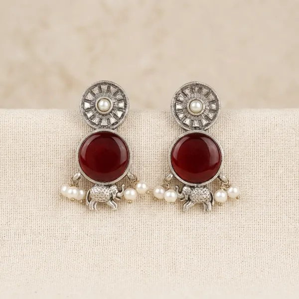 Maroon_And_Silver_Brass_Earrings_For_Women_|_Anti-Tarnish