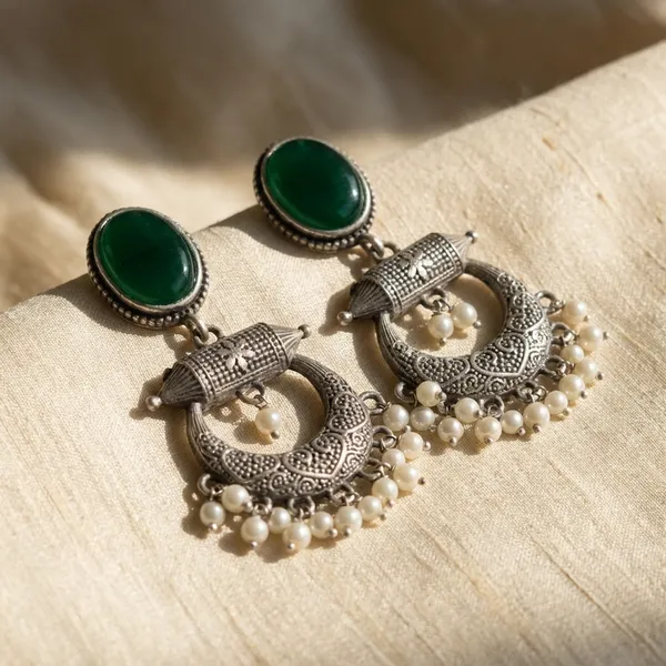 Green_And_Silver_Brass_Earrings_For_Women_|_Anti-Tarnish