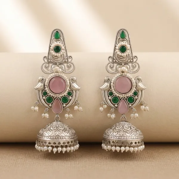 Pink_And_Green_Brass_Earrings_For_Women_|_Anti-Tarnish