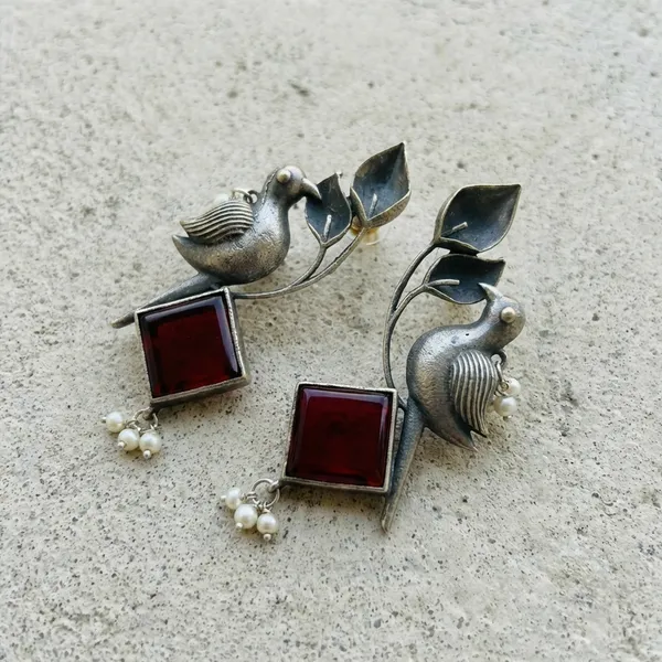 Maroon_Silver_Brass_Earrings_For_Women_|_Anti-Tarnish