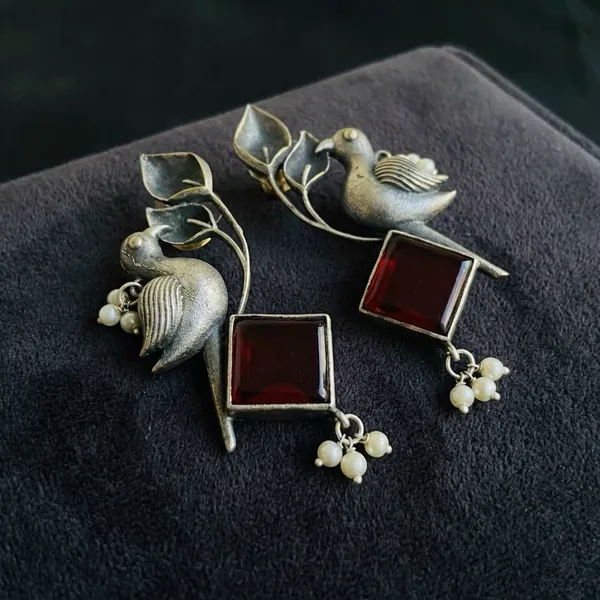 Maroon_Silver_Brass_Earrings_For_Women_|_Anti-Tarnish