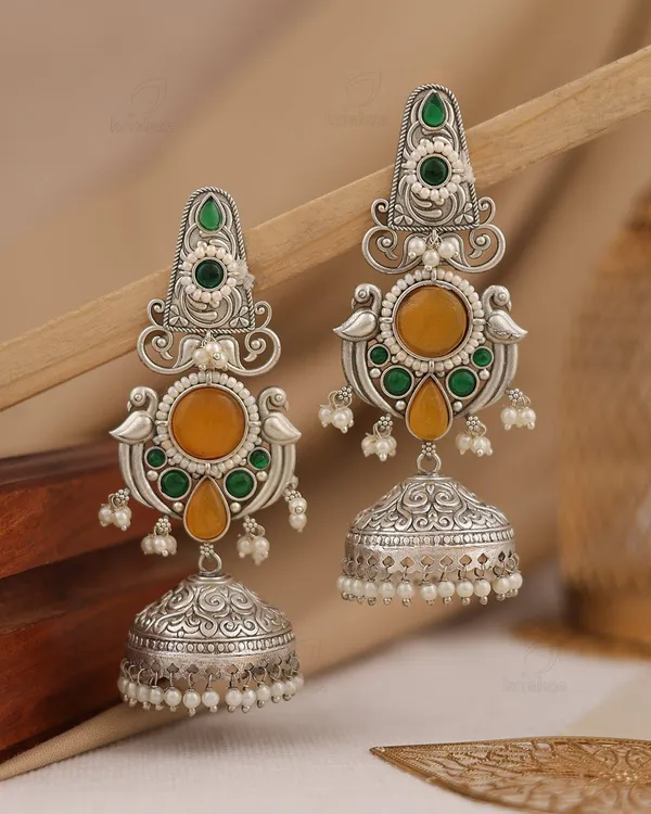 Yellow_And_Green_Brass_Earrings_For_Women_|_Anti-Tarnish