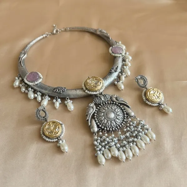 Pink_And_Mint_Brass_Necklace_For_Women_|_Anti-Tarnish