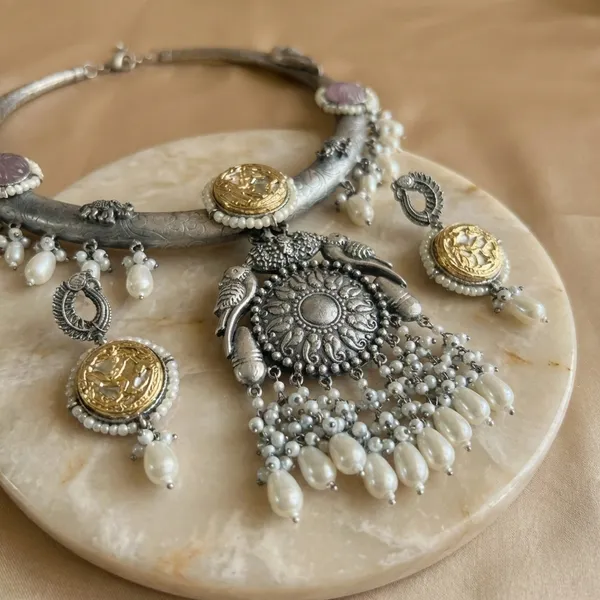 Pink_And_Mint_Brass_Necklace_For_Women_|_Anti-Tarnish