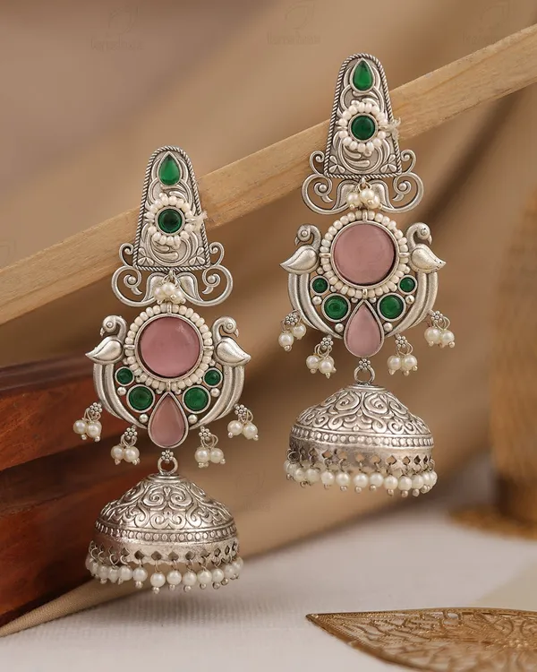 Pink_And_Green_Brass_Earrings_For_Women_|_Anti-Tarnish