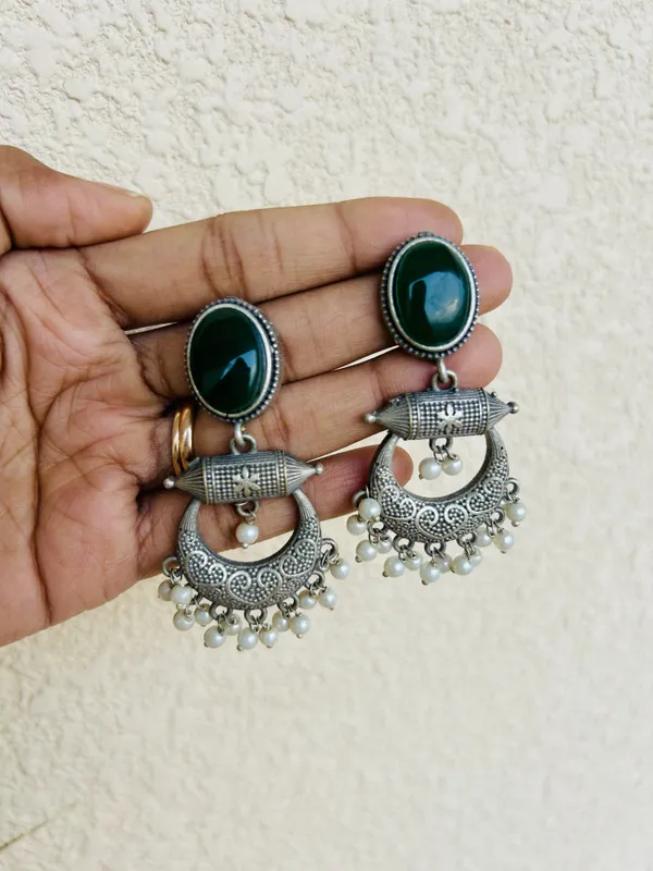 Green_And_Silver_Brass_Earrings_For_Women_|_Anti-Tarnish