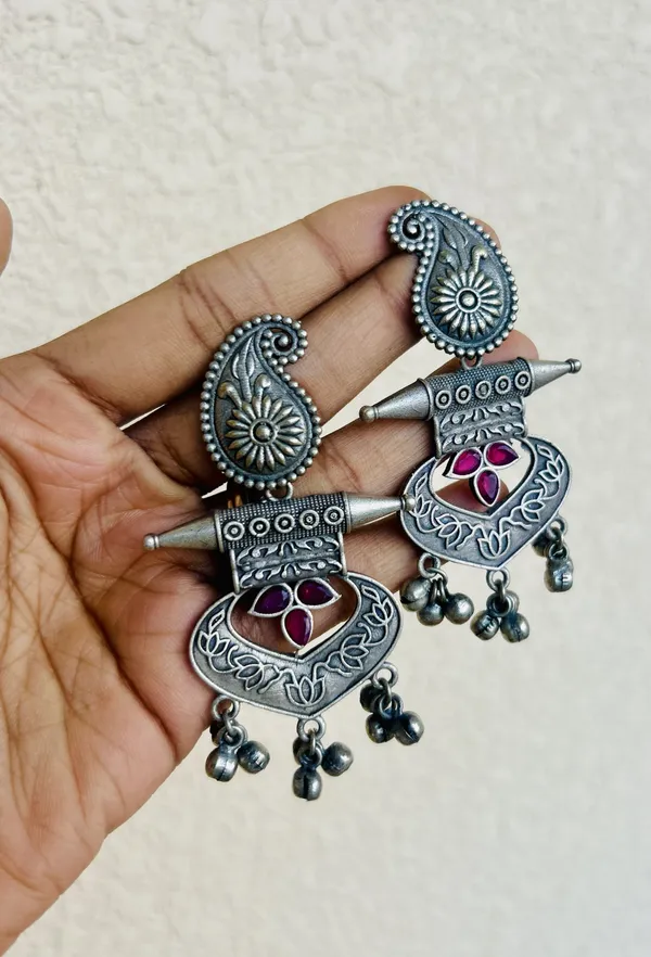Red_Silver_Brass_Earrings_For_Women_|_Anti-Tarnish