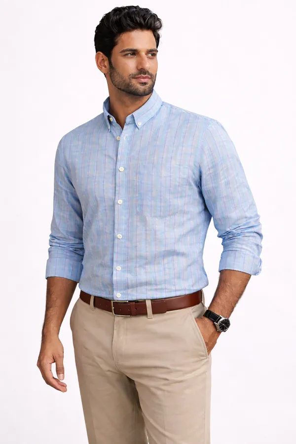 Blue_Linen_Casual_Shirt_For_Men