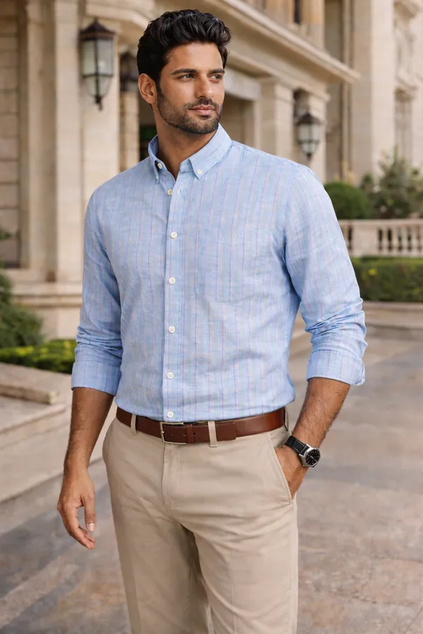 Blue_Linen_Casual_Shirt_For_Men
