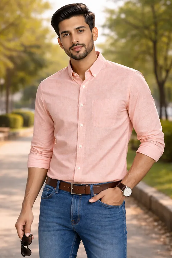 Peach_Soft_Linen_Casual_Shirt_For_Men