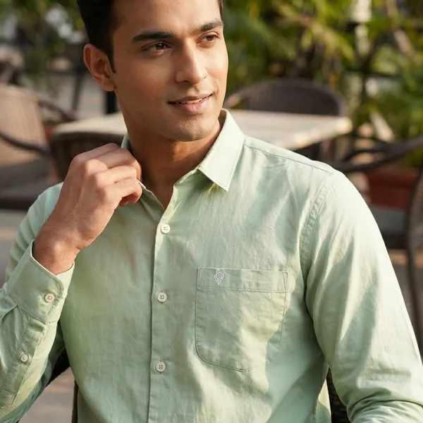 Light_Green_Cotton_Satin_Finish_Formal_Shirt_For_Men