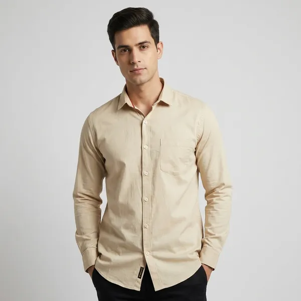 Cream_Cotton_Satin_Finish_Formal_Shirt_For_Men