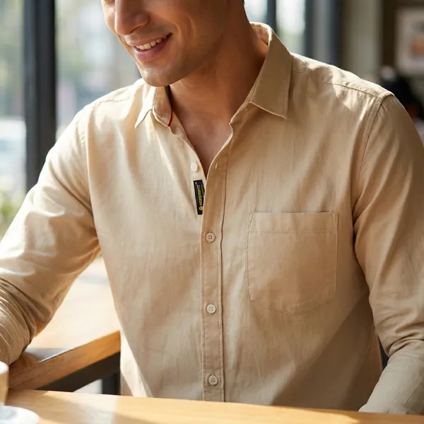 Cream_Cotton_Satin_Finish_Formal_Shirt_For_Men