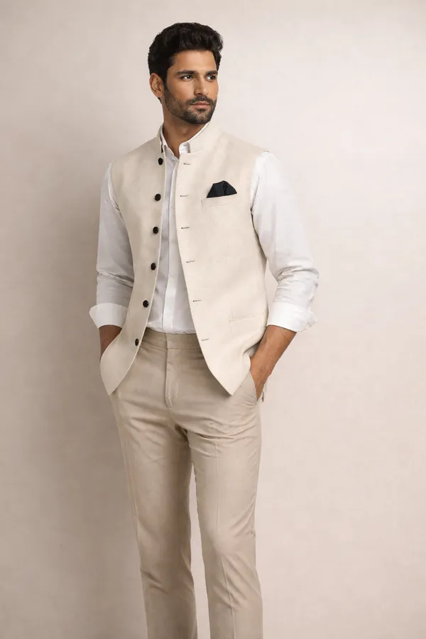 Cream_Poly_Blend_Nehru_Jacket_For_Men