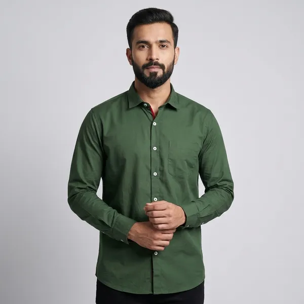 Forest_Green_Cotton_Satin_Finish_Casual_Shirt_For_Men