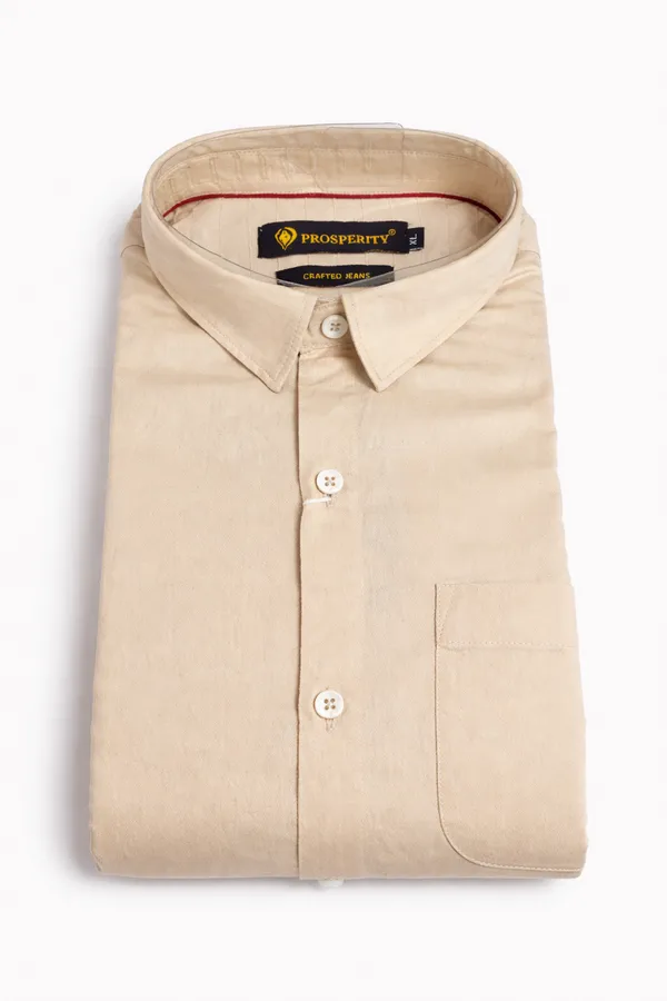 Cream_Cotton_Satin_Finish_Formal_Shirt_For_Men