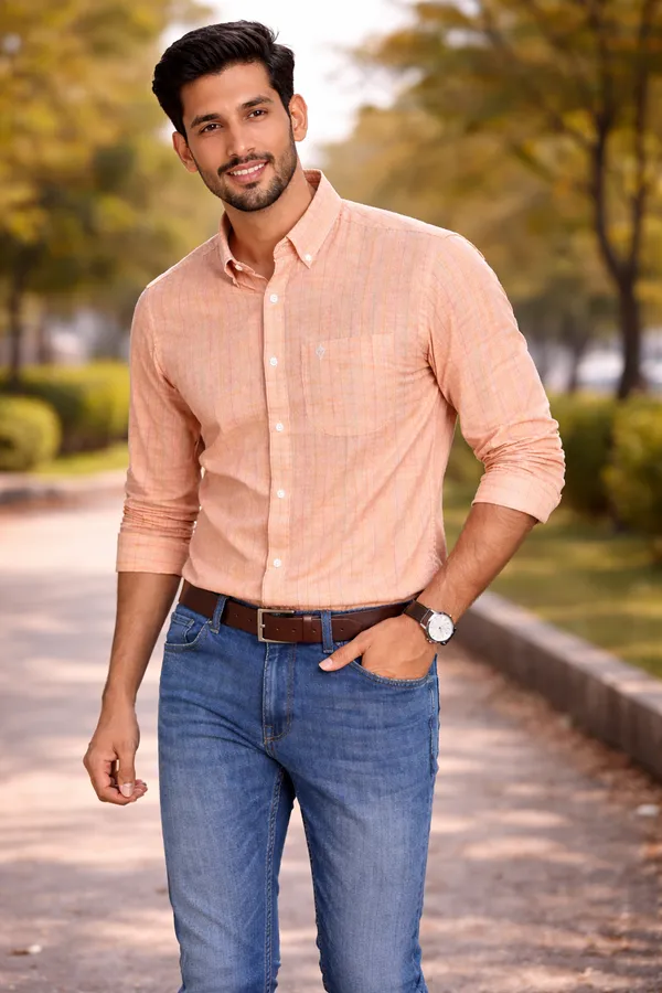 Orange_Linen_Casual_Shirt_For_Men