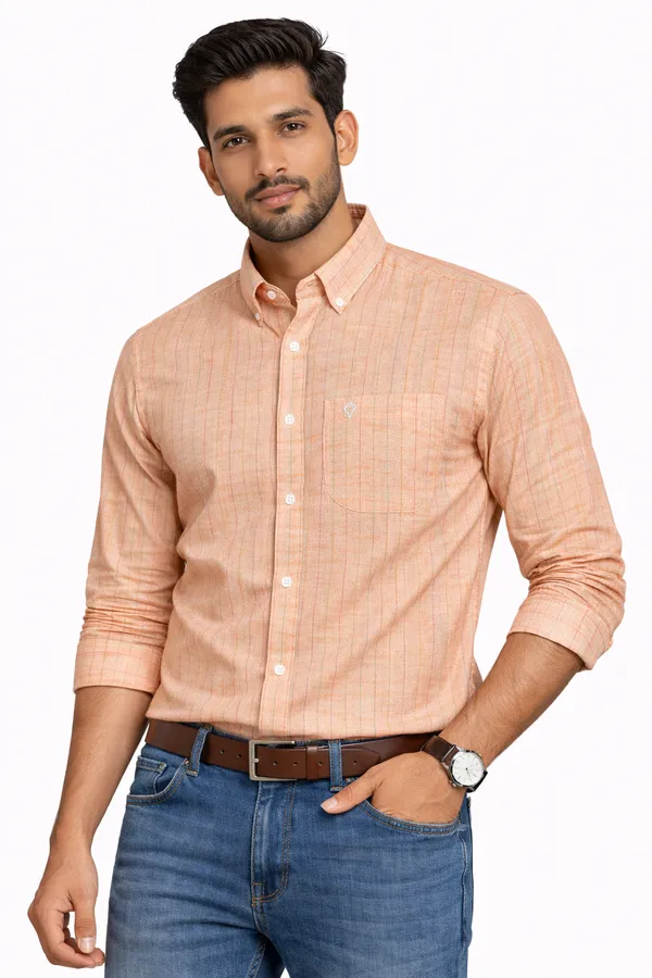 Orange_Linen_Casual_Shirt_For_Men
