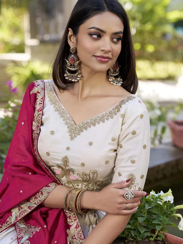 White_And_Red_Chinon_Lehenga_Choli_For_Women