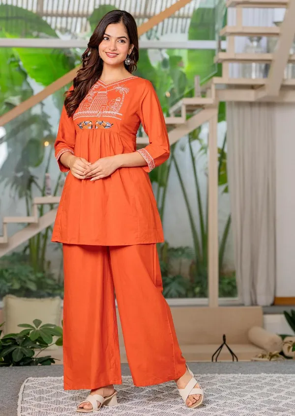 Orange_Crepe_Kurti_Palazzo_Set_For_Women