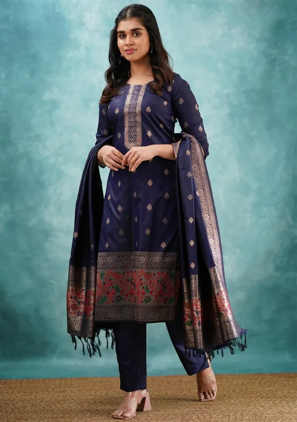 Navy_Blue_Art_Silk_Salwar_Suit_Set_For_Women