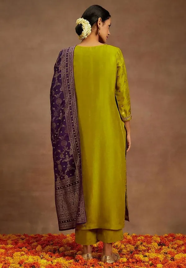 Lime_Green_Art_Silk_Kurta_Set_For_Women