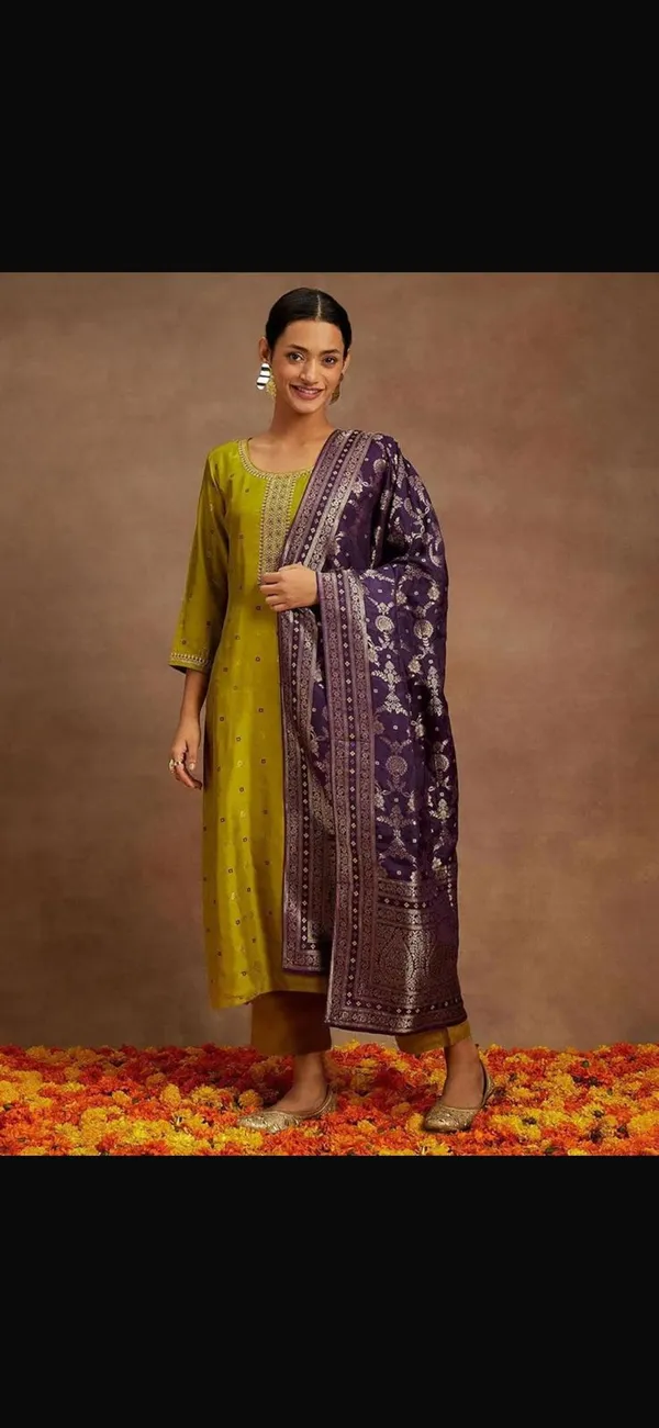 Lime_Green_Art_Silk_Kurta_Set_For_Women