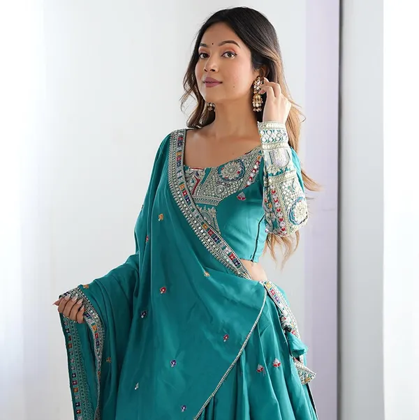 Teal_Blue_Georgette_Lehenga_Choli_For_Women