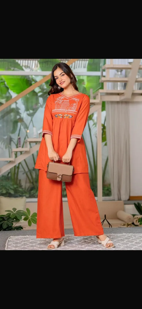 Orange_Crepe_Kurti_Palazzo_Set_For_Women