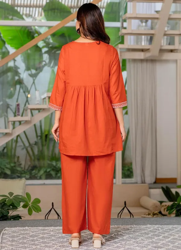 Orange_Crepe_Kurti_Palazzo_Set_For_Women