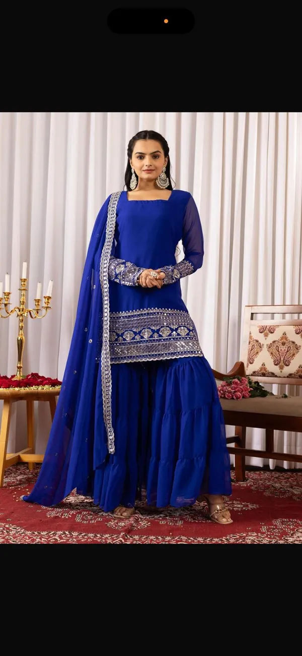 Royal_Blue_Georgette_Gharara_Suit_Set_For_Women