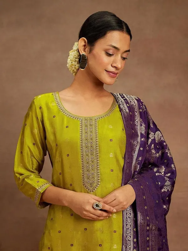Lime_Green_Art_Silk_Kurta_Set_For_Women