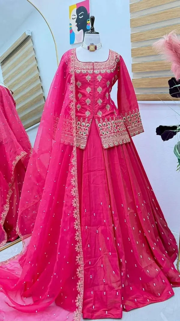 Pink_Roman_Silk_Lehenga_Choli_For_Women