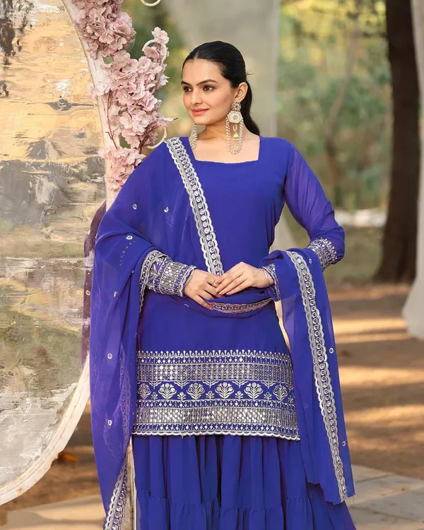 Royal_Blue_Georgette_Gharara_Suit_Set_For_Women