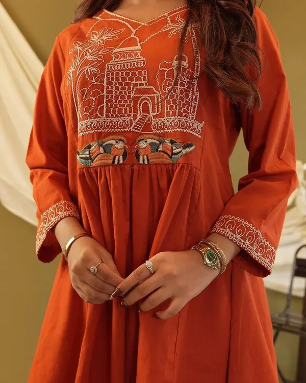 Orange_Crepe_Kurti_Palazzo_Set_For_Women