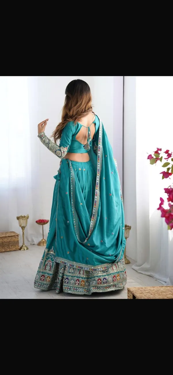 Teal_Blue_Georgette_Lehenga_Choli_For_Women