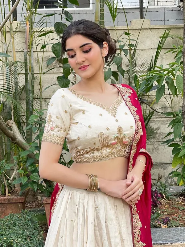 White_And_Red_Chinon_Lehenga_Choli_For_Women