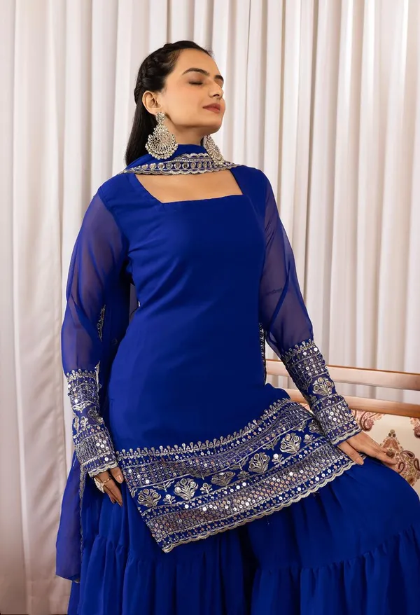 Royal_Blue_Georgette_Gharara_Suit_Set_For_Women