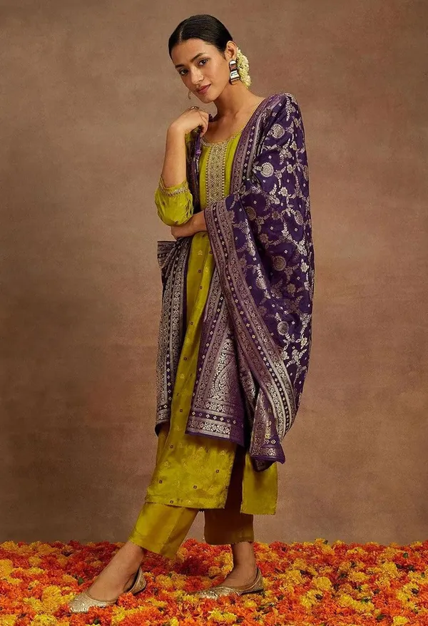 Lime_Green_Art_Silk_Kurta_Set_For_Women